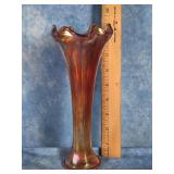 VTG. MARIGOLD IRIDESCENT CARNIVAL GLASS SWUNG VASE