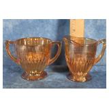 JEANNETTE MARIGOLD CARNIVAL GLASS CREAM & SUGAR