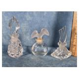 LOT OF 3 CLEAR GLASS PERFUME BOTTLES