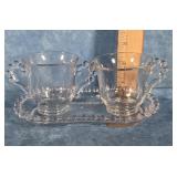IMPERIAL GLASS CANDLEWICK SUGAR & CREAMER ON TRAY