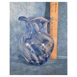 BLUE & WHITE SWIRL ART GLASS VASE 7"