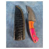 HANDMADE DAMASCUS STEEL FIXED BLADE SKINNING KNIFE
