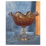 VTG. MARIGOLD CARNIVAL GLASS PEDESTAL COMPOTE