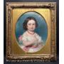 Painting on Canvas Portrait of Little Girl, Unsigned, Original Gold Frame, 29" x 25"