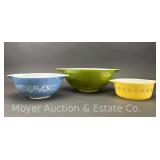 (2) Pyrex Cinderella Mixing Bowls with Casserole Dish, 442, 444, and 472