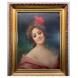 Antique Gold Picture Frame, with Print of Woman, Nice Original Frame Condition, 30"x22" Overall