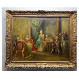 Painting on Canvas Depicting 18th Century-style Musical Performance, Artist Signed, Antique