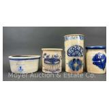(4) Pieces of Cobalt Decorated Stoneware, See Pictures for Markings, 3.5"-8"h