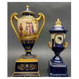 (2) Antique Lidded Urns, See Pictures for Repair, 10"-12.5"h