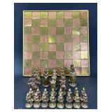Chess Set, Metal Pieces, See Pictures for Condition, 14.5" Square