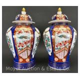 Pair of Goldimari Hand-painted Lidded Jars, 12"h