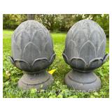 Pair of Cast Metal Pine Cone Lawn Ornaments, 16”h