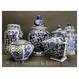 (5) Blue and White Lidded Jars, Hobby Lobby, Pier 1 Etc., 7"-15"h