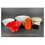 Group of Enamelware, Basin, Strainer, Teapot, Etc.