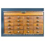 Antique Green Bros. Desktop 20 Drawer Watchmakers Cabinet, Flip Top with Original Label, 15"w x 8.5"h