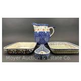 (4) Pieces of Polish Pottery, 10"w and 9"h