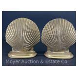 Pair of Brass Tone Seashell Bookends, 5"h