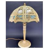 Metal Table Lamp, Slag Glass Shade, 23"h