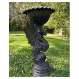 Cast Aluminum Dragon Base Bird Bath, 35”h