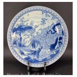 Large Blue & White Oriental-Style Porcelain Charger Bowl, 24.5" Wide, with Stand
