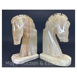 (2) Vintage Onyx Horse Head Bookends, 6"h