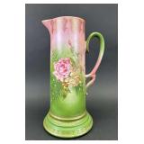 Antique Austrian Hand Painted Pitcher, 13"w, See Photos for Cracked Handle