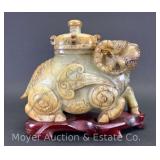 Jade Foo Dog Figural Jar, with Display Base, 9"h