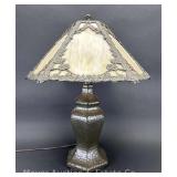 Metal Table Lamp with Slag Glass Shade, 24"h