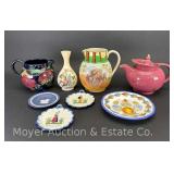 Group of Pitchers, Hall Teapot, Quimper Dishes, Spode Vase, Etc.