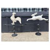 (2) Country Decorative Style Weather Vanes, Rabbit and Rooster, 22"-24"h
