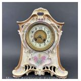 Antique Porcelain Mantle Clock, Unmarked, 11.5"h x 9"w