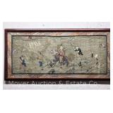 Antique Asian Style Silk Embroidery, Framed, 14"x29" Overall