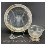 (2) Sterling Rimmed Glass Serving Dishes, 5.5"-11"w