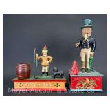 (2) Reproduction Cast Iron Coin Banks, Uncle Sam and Trick Dog, 7"-11.5"h