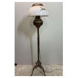 Floor Lamp with Painted Glass Shade, Repaired Cord, 57"h