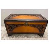 Oriental Style Carved Trunk, Brass Latch, 34"x17"x18"