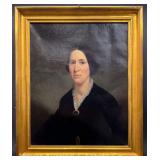 Antique Portrait Painting on Canvas of Woman, Unsigned, Framed, with Light, 31.5"x26"
