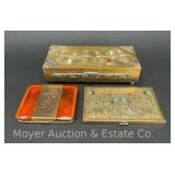 Powder Box, Filigree Cigarette Case, and Other Decorated Box, 3.5"-7.5"w
