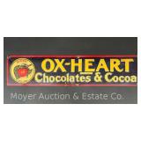 Original Ox-Heart Brand Chocolates & Cocoa Tin Sign, Single Sided, 4.5"x20"