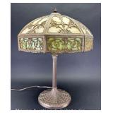Metal Table Lamp, Slag Glass Shade, 21"h