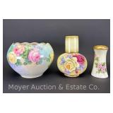 Hand-painted China Pitcher and Cup, Hat Pin Holder, and Vase/Bowl, 5.5"-7.5"h