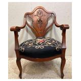 Victorian Style Armchair, Needlepoint Seat, 25"w