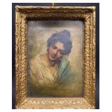 Antique Portrait Painting on Canvas of Woman, Unsigned, Nice Original Frame, with Light