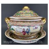 Hand-painted Lidded Dish with Serving Tray, 13" and 14"w