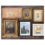 Group of Decorative Prints, Wood Sign, Yarn Art Picture, Etc.