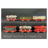 (6) Marx Tin Plate Freight Cars, Red Bases