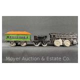 Cast Iron Key Wind Locomotive with Tender and Tin Plate Freight Car