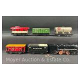 Marx Key Wind Locomotive with 4 Freight Cars and Tender, Tin