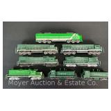 (2) HO Scale Switchers and Locomotive with (5) Non-powered Units, Repainted by Seller