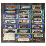 (25) AHM HO Scale Freight Cars, with Boxes